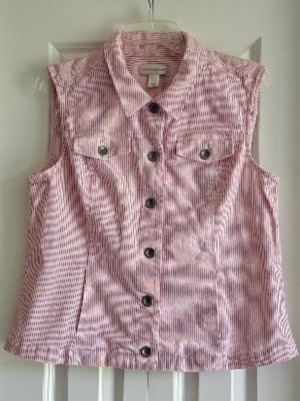 Christopher & Banks Pink & White Striped Button-Down Vest Women's Size L